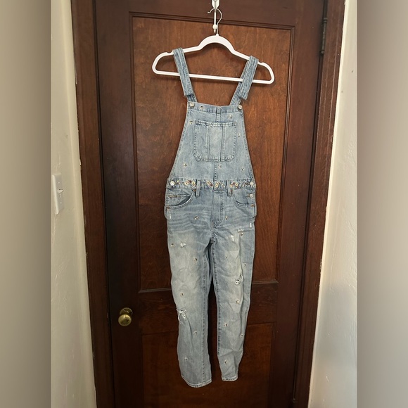 Lucky Brand Floral Embroidered Paula Boyfriend Overalls XS - Picture 3 of 7